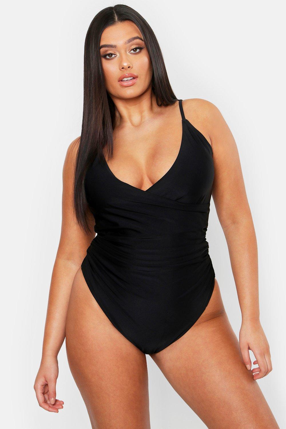 Women s Plus Control Wrap Over Swimsuit Boohoo UK