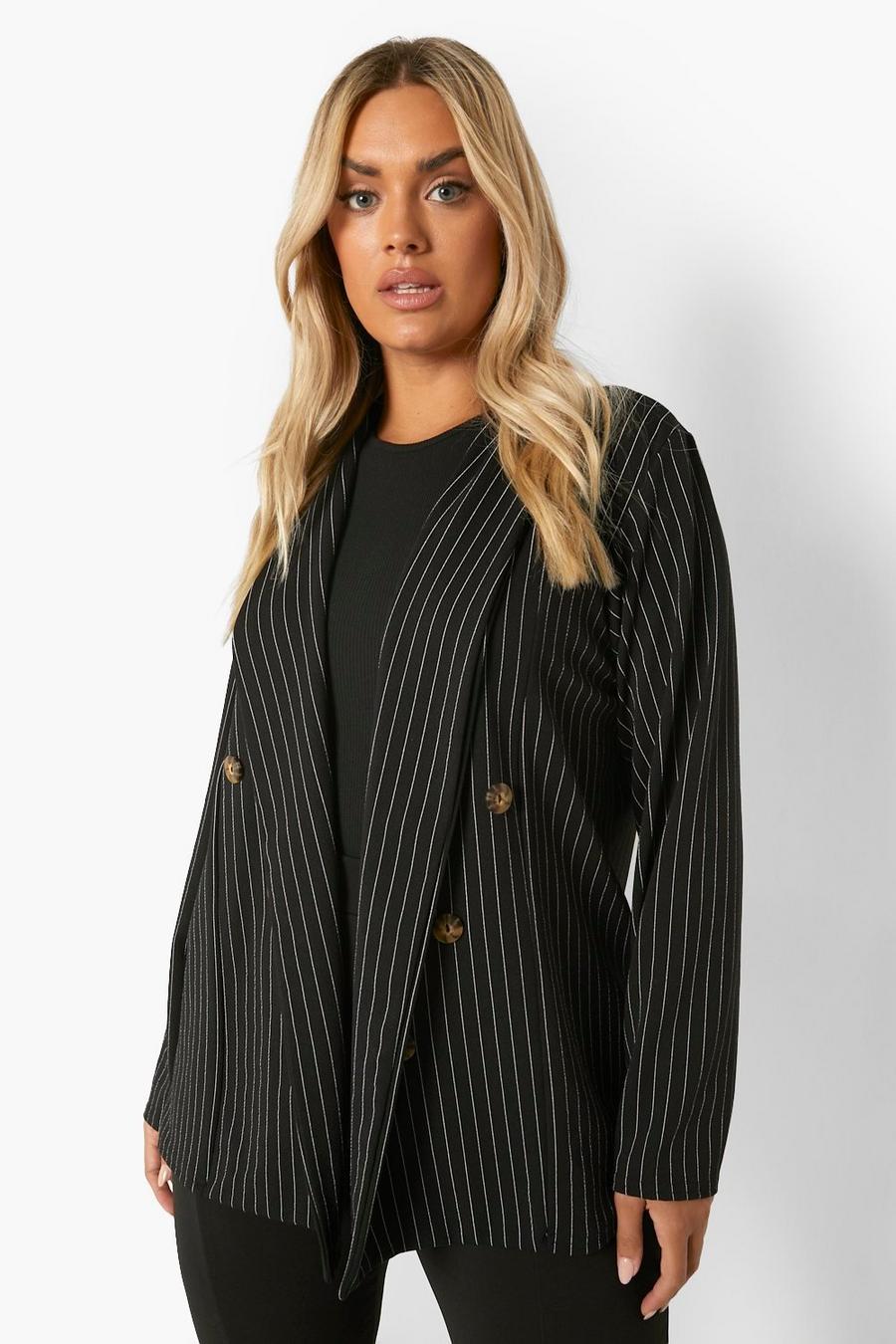Black Plus Pinstripe Double Breasted Blazer image number 1