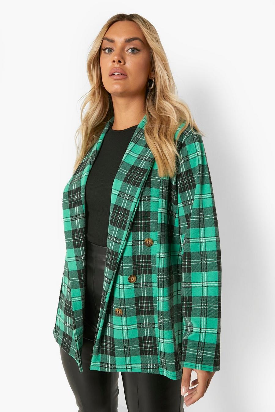 Green Plus Checked Double Breasted Blazer image number 1