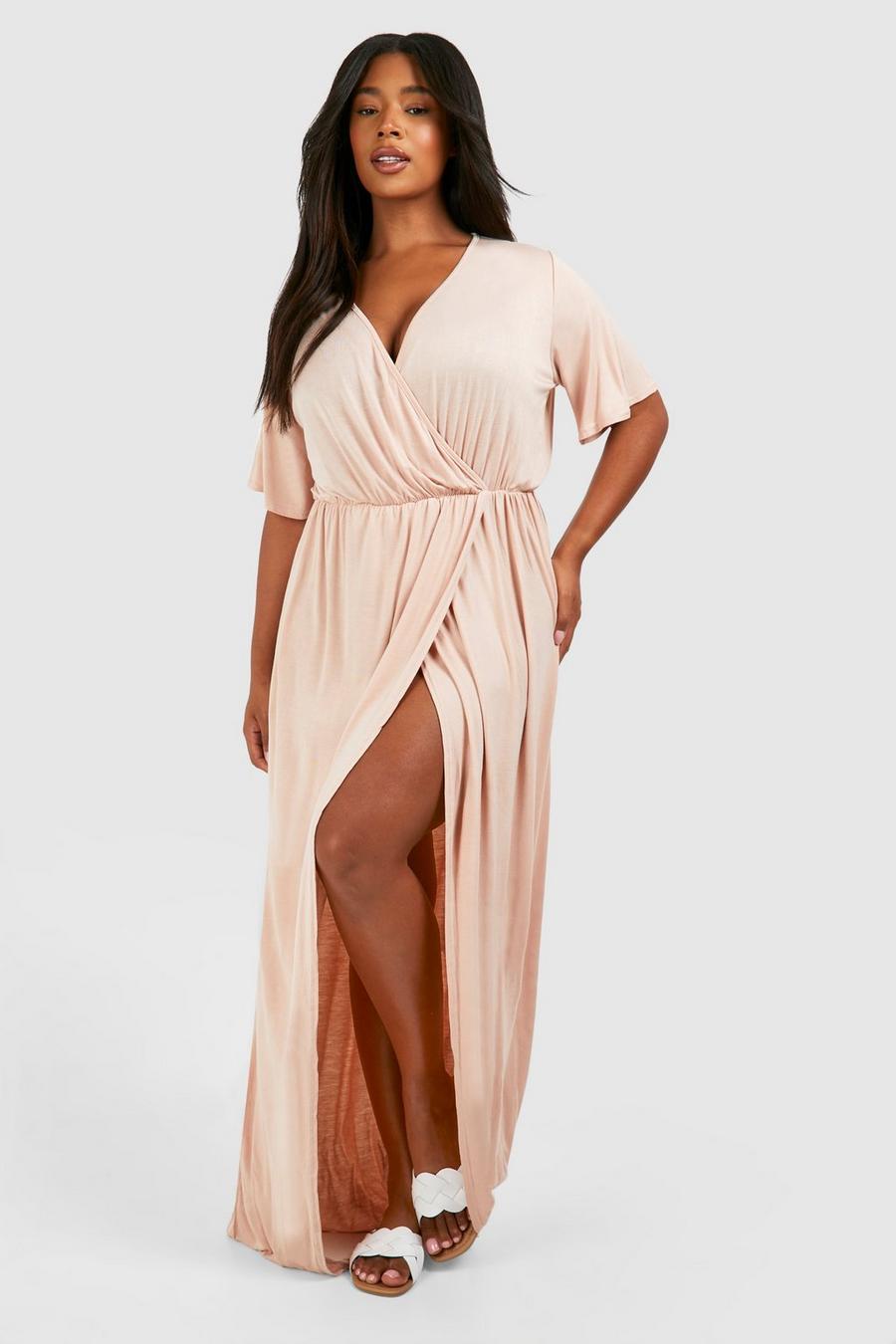 Blush rosa Plus Angel Sleeve Wrap Maxi Dress image number 1