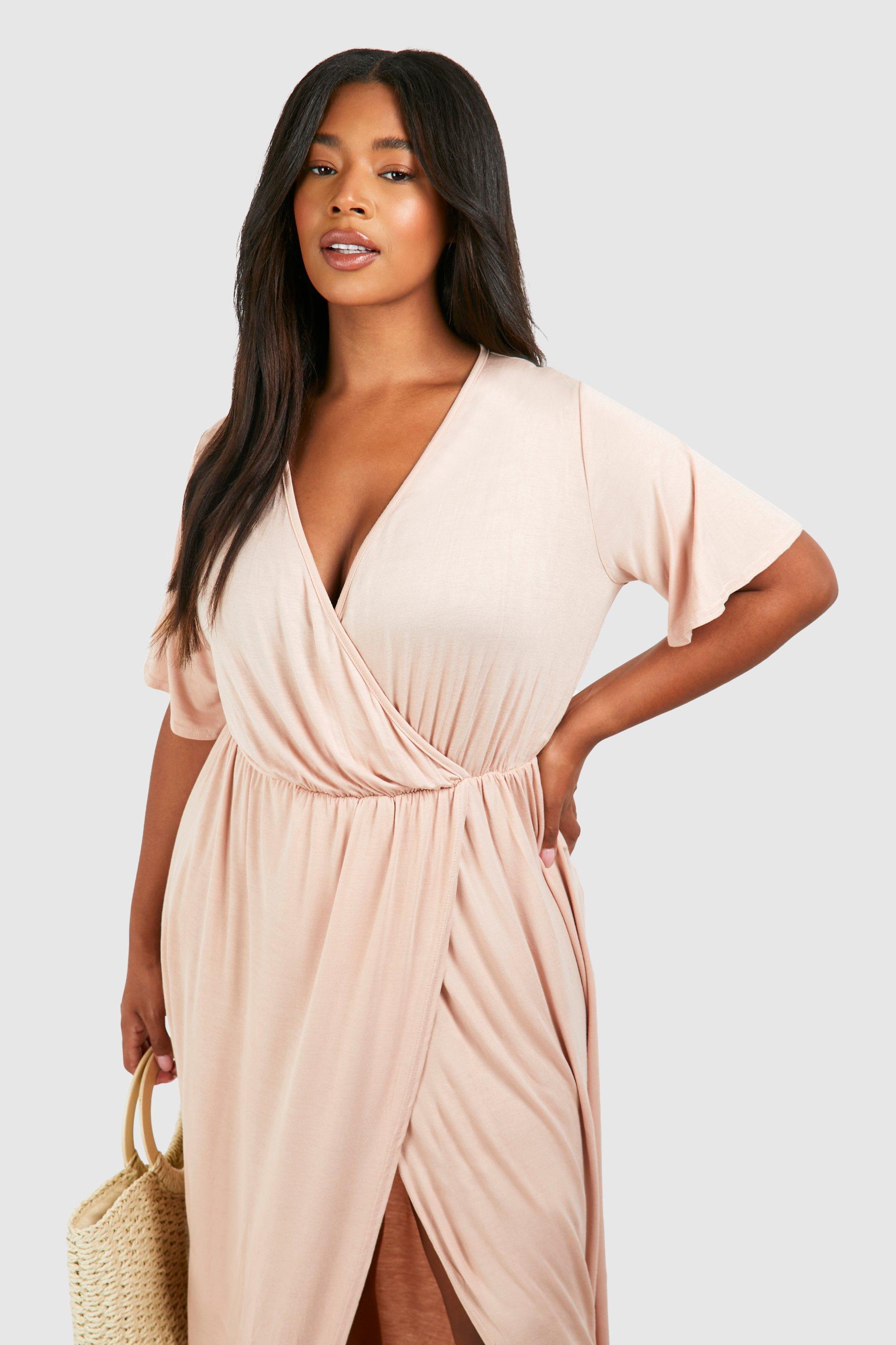 Boohoo plus size wrap on sale dress