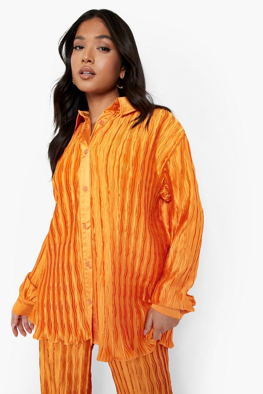 Orange Petite - Oversize plisserad skjorta image number 1
