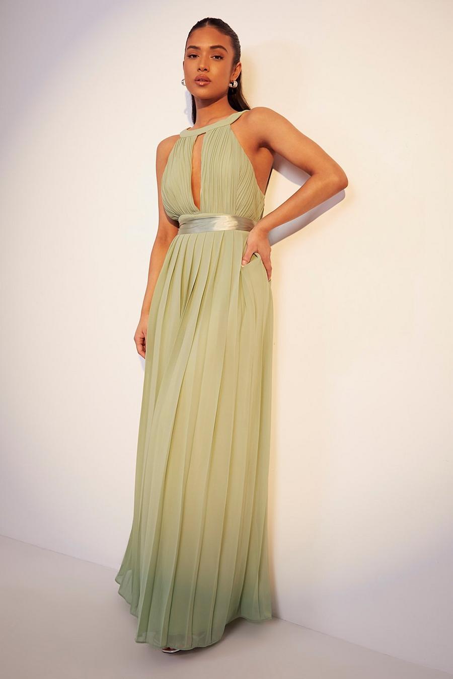 Sage Petite Pleated Belted Maxi Dress image number 1
