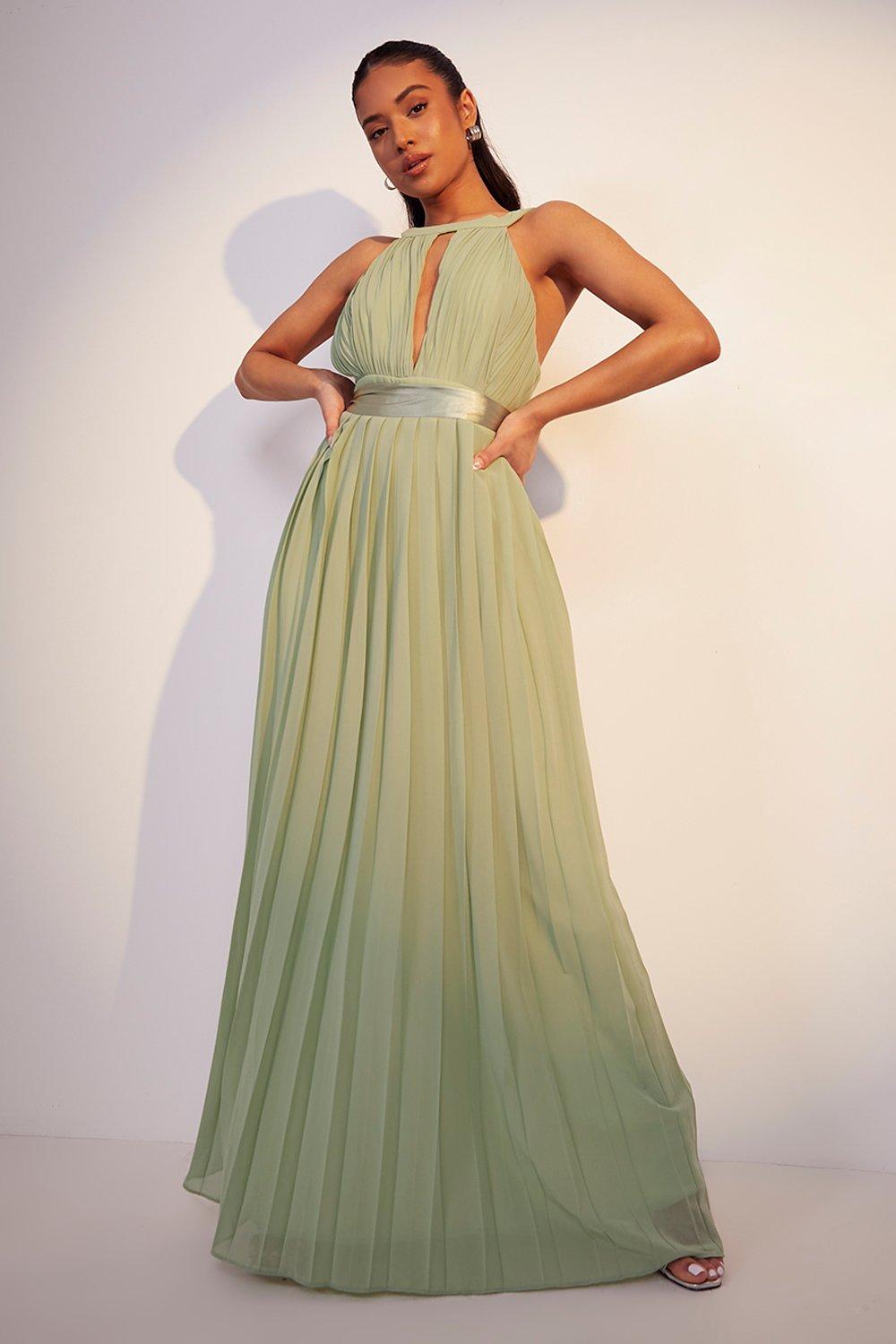 Petite Pleated Belted Maxi Dress