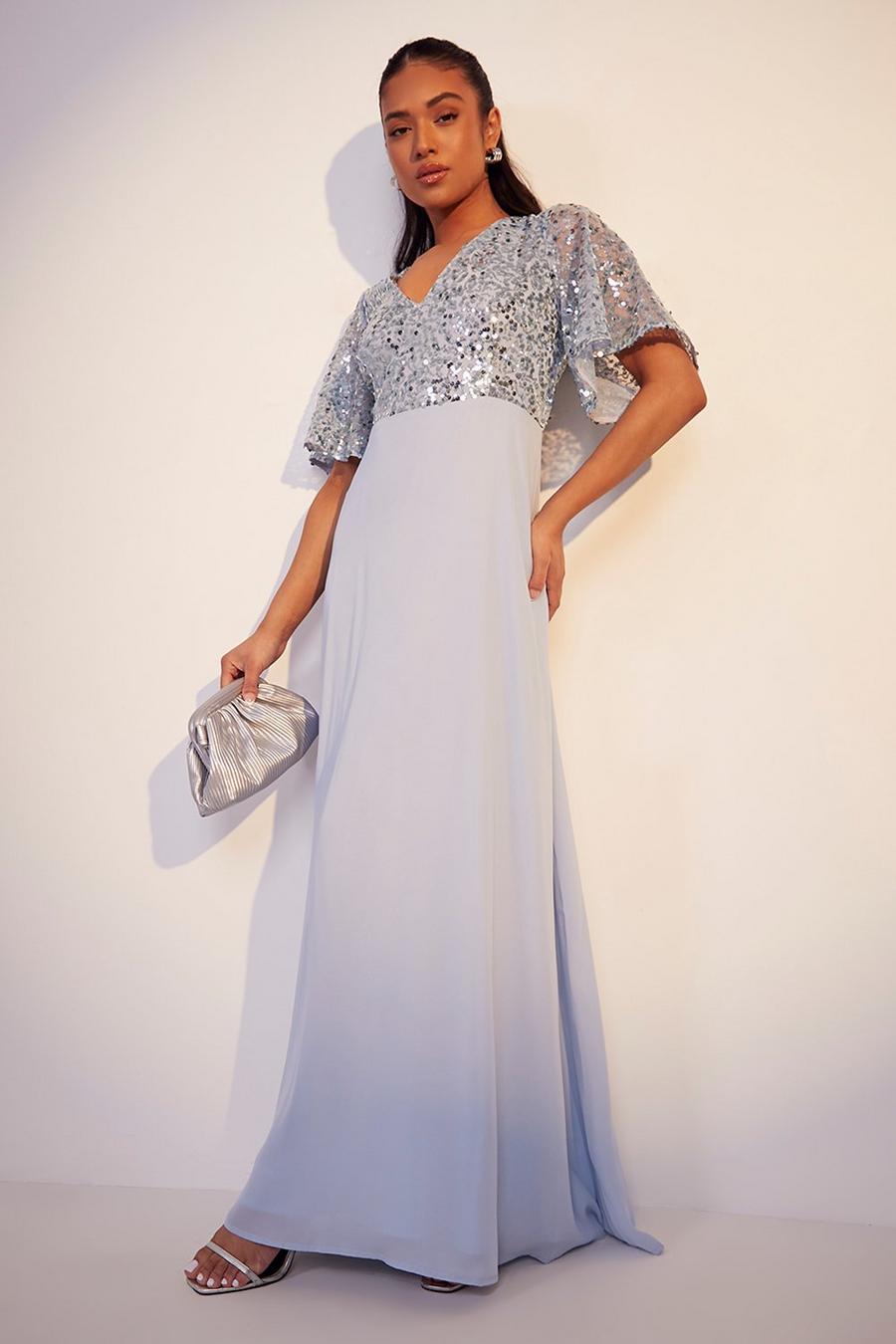 Baby blue blå Petite Bridesmaid Occasion Sequin Maxi Dress image number 1