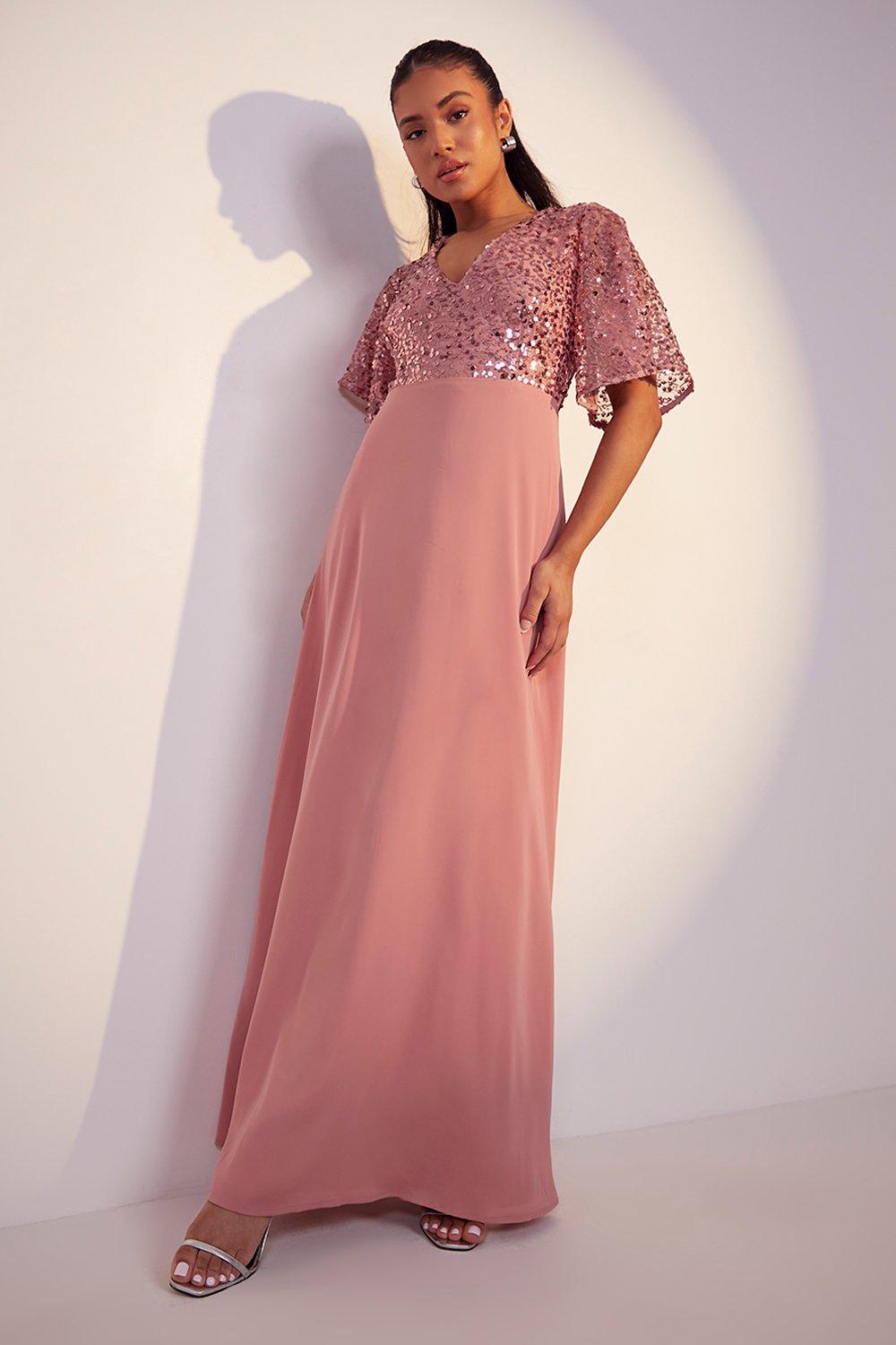 Petite - Robe de demoiselle d'honneur longue à paillettes | boohoo FR