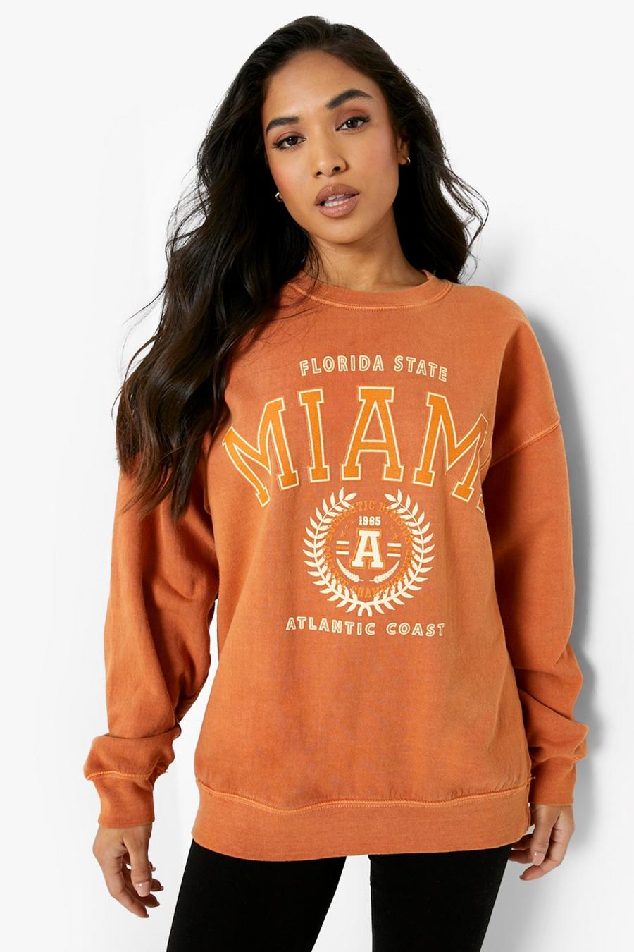 Orange Petite Miami Overdye Printed Sweatshirt image number 1