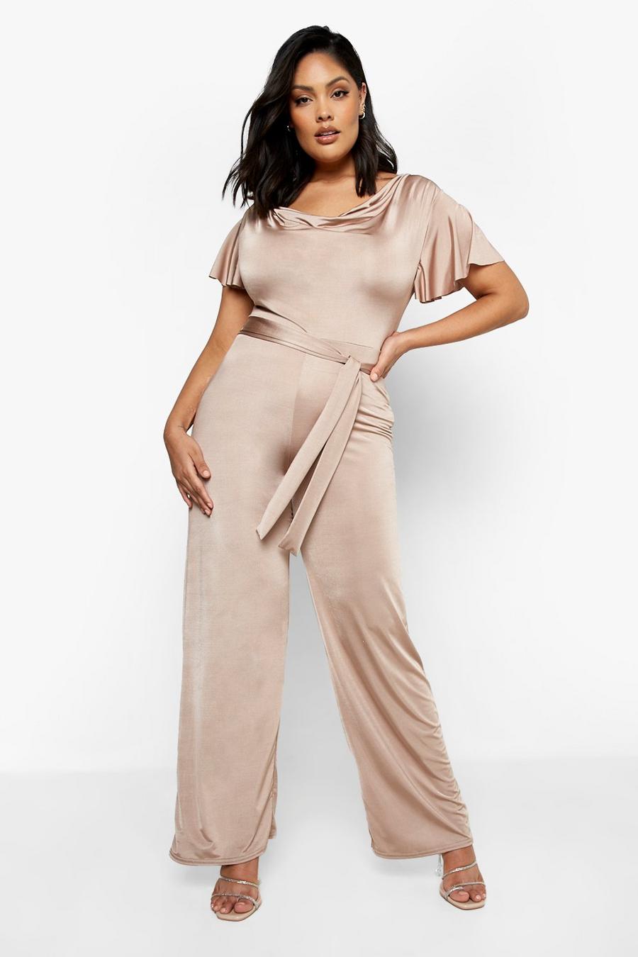 Stone Plus Slinky Cowl Neck Belted Jumpsuit image number 1