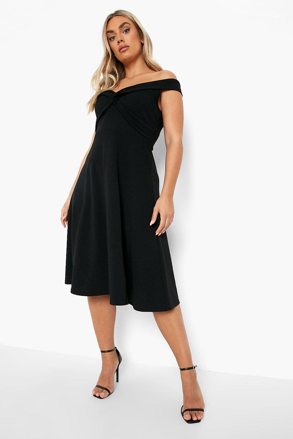 Plus Twist Front Bardot Midi Skater Dress boohoo