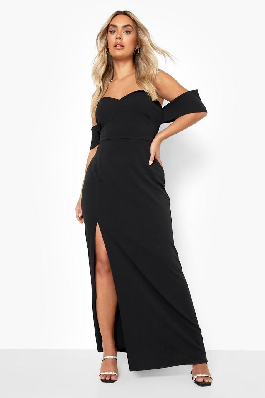 Black שמלת מקסי פרחונית עם כתפיים חשופות, מידות גדולות image number 1
