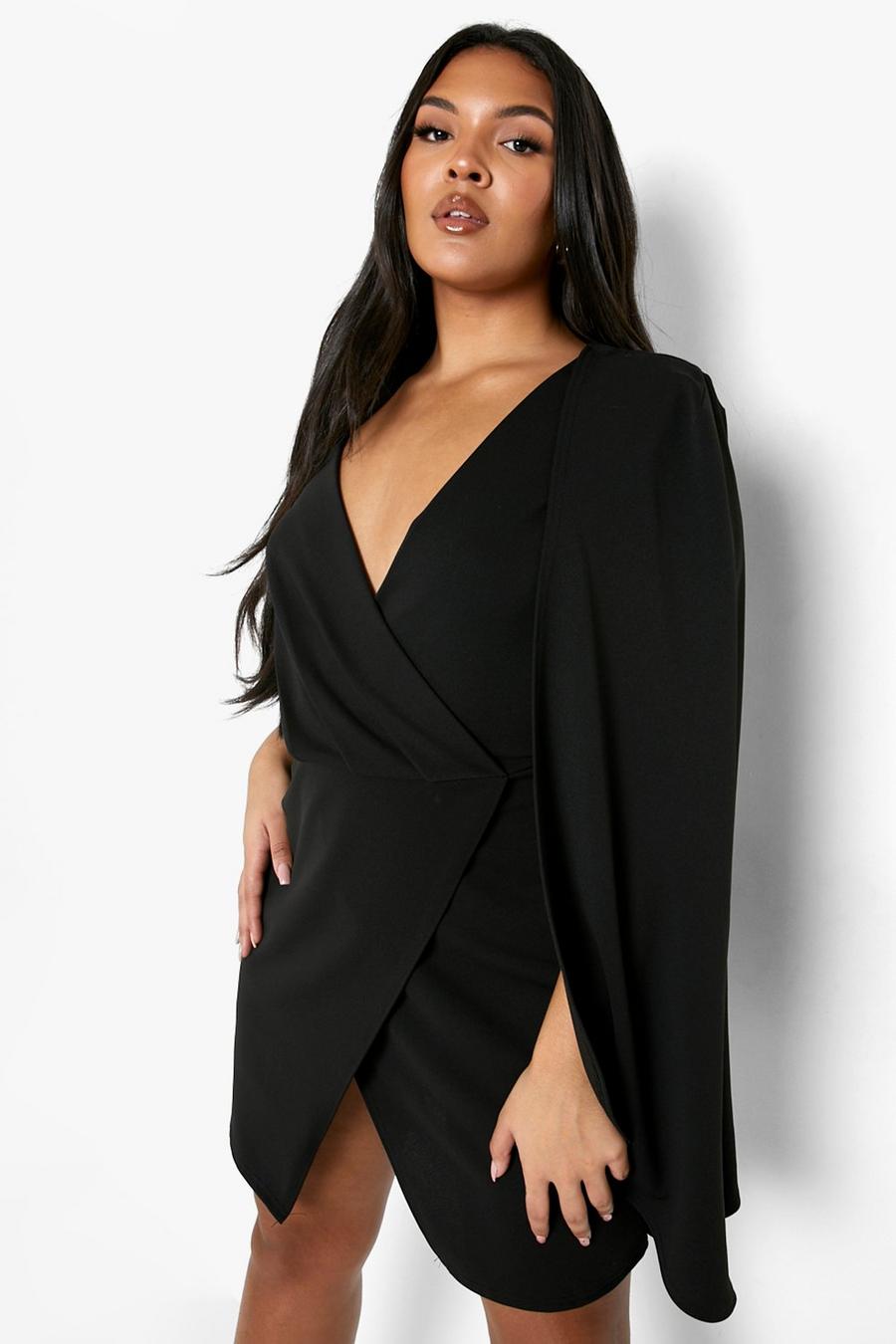Black Plus Cape Sleeve Wrap Dress image number 1
