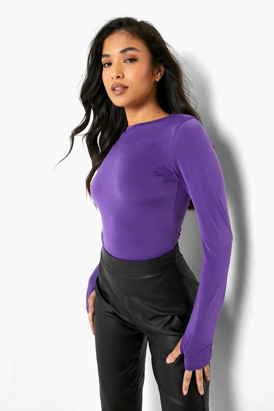 Purple Petite Slinky Thumb Detail Bodysuit image number 1