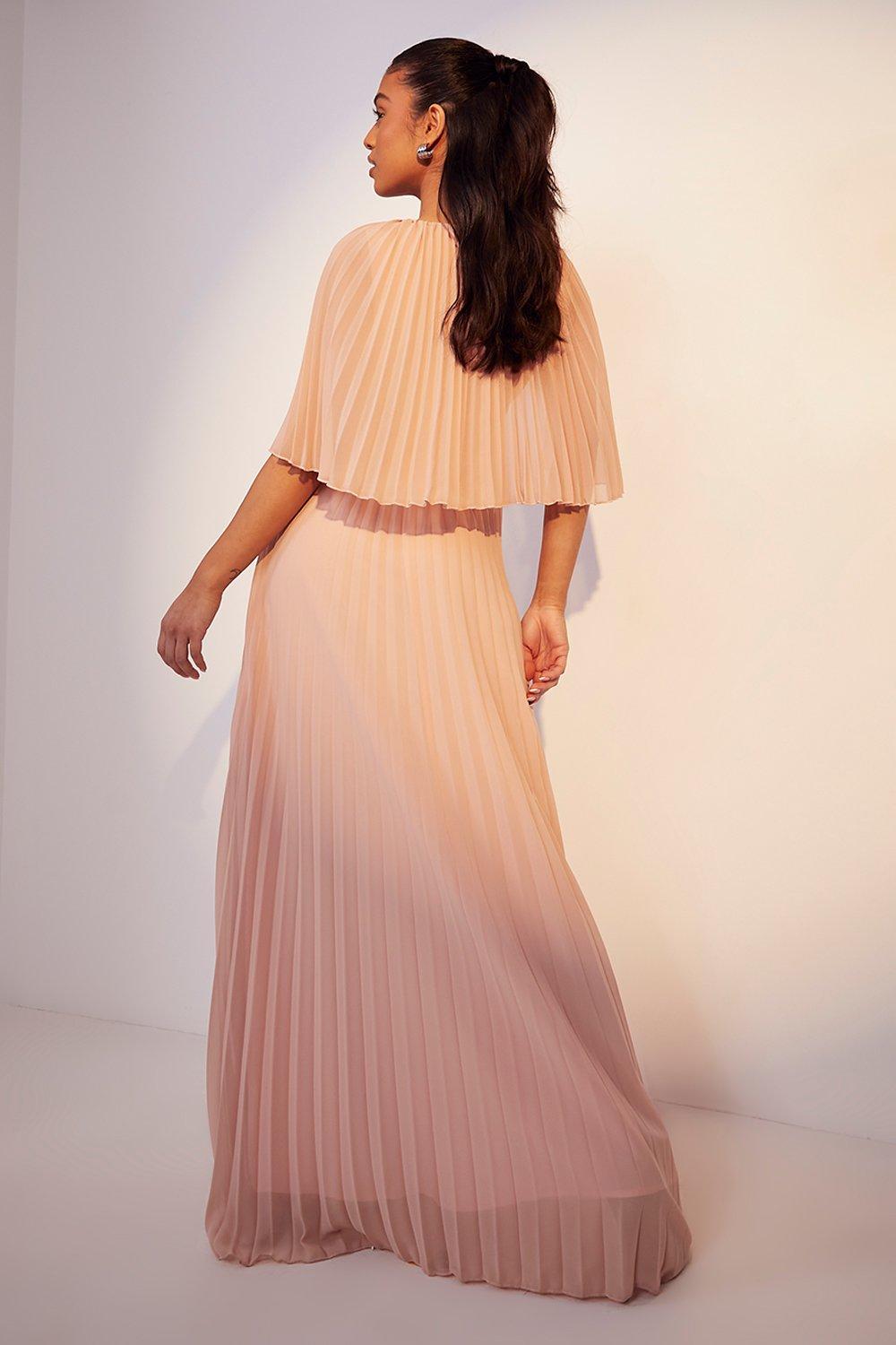 pleated cape maxi dress