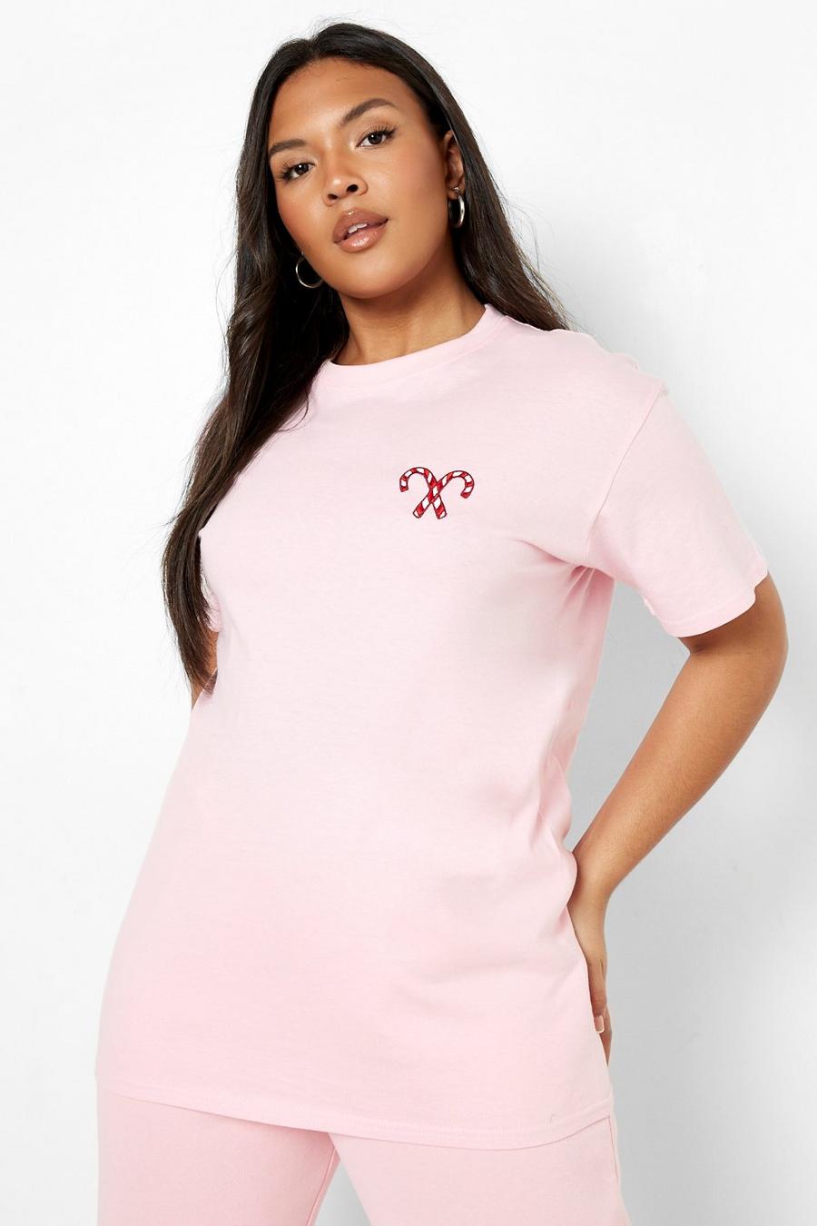 Baby pink Plus Candy Cane Embroidered T-shirt image number 1