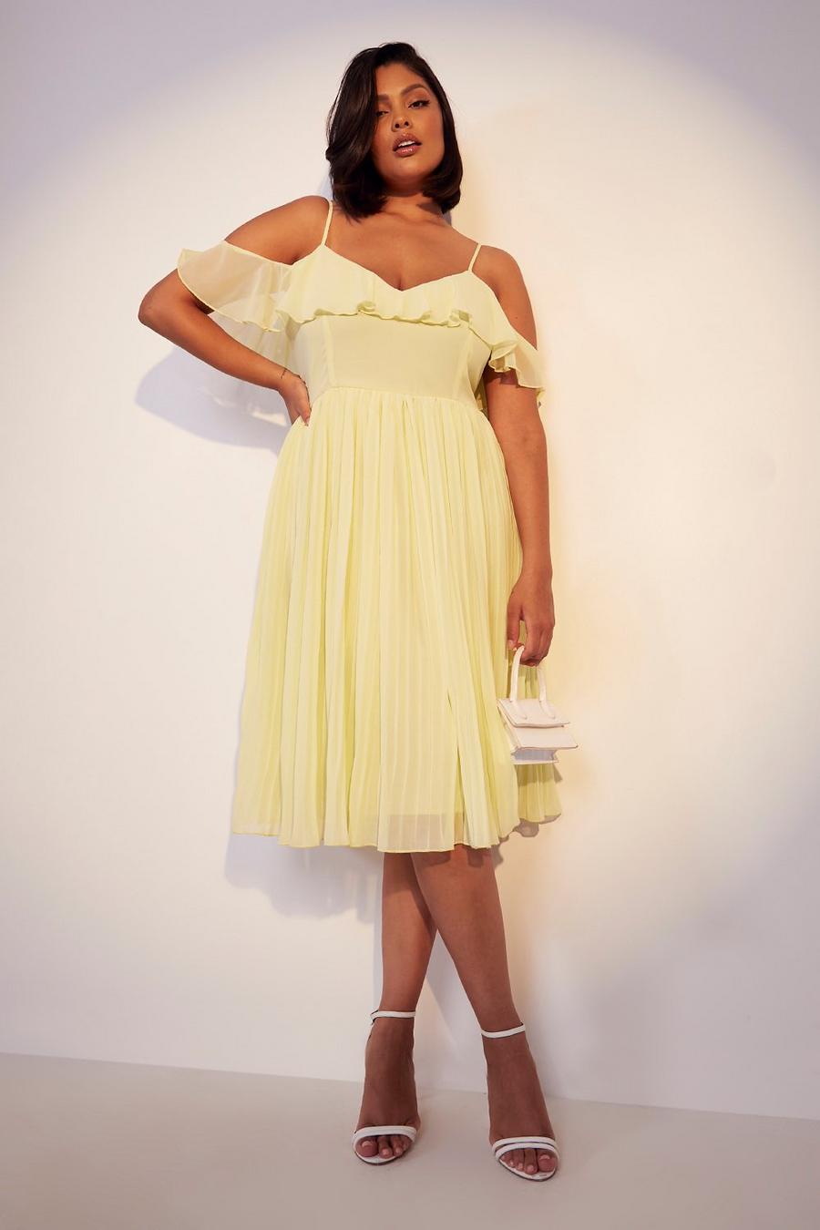 Lemon yellow Maternity Occasion Pleated Cape Detail Maxi Dress