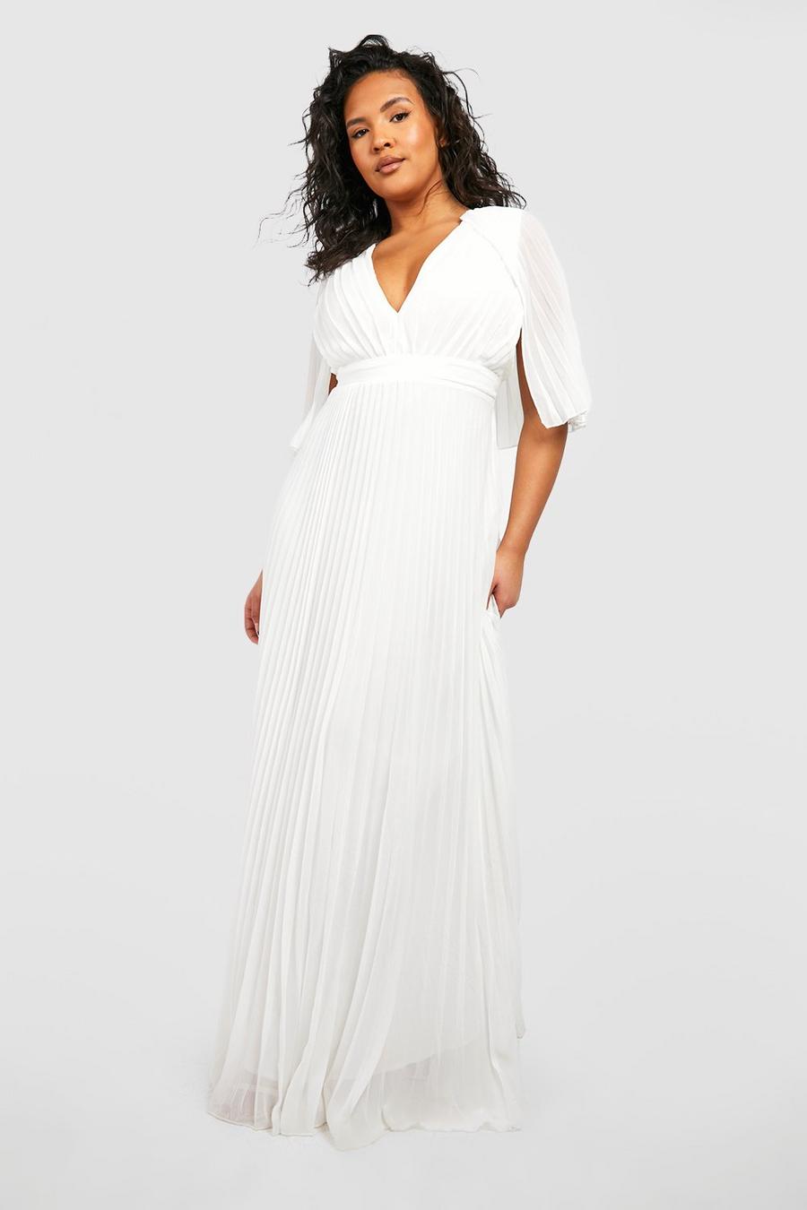 Vestido Plus maxi plisado para dama de honor estilo capa, Ivory bianco image number 1