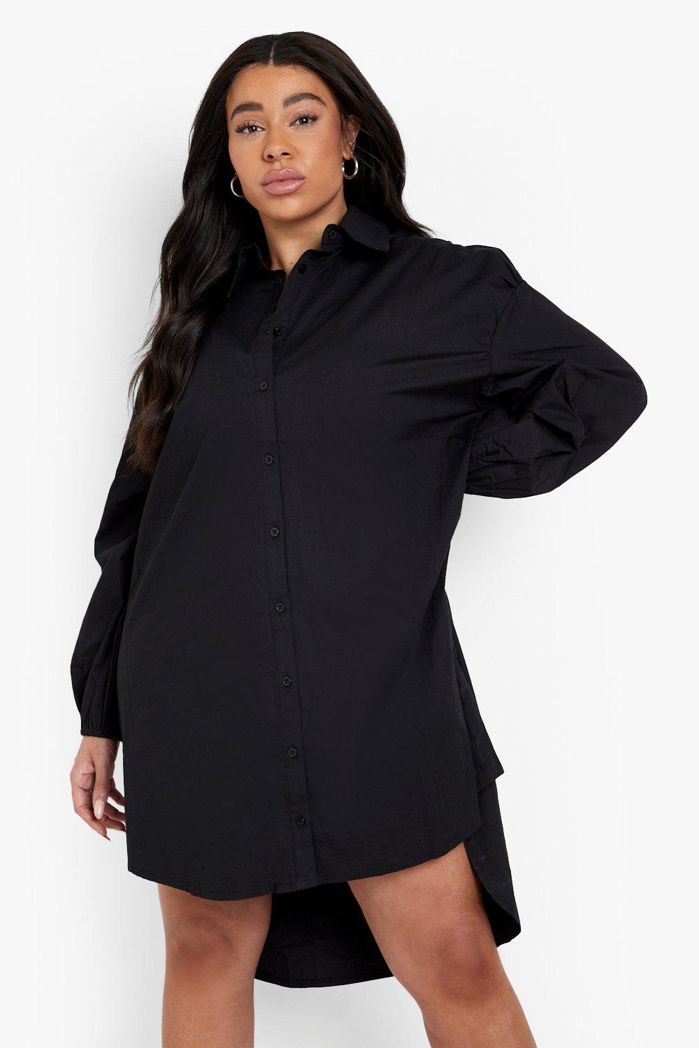 Plus Dipped Hem Woven Shirt Dress