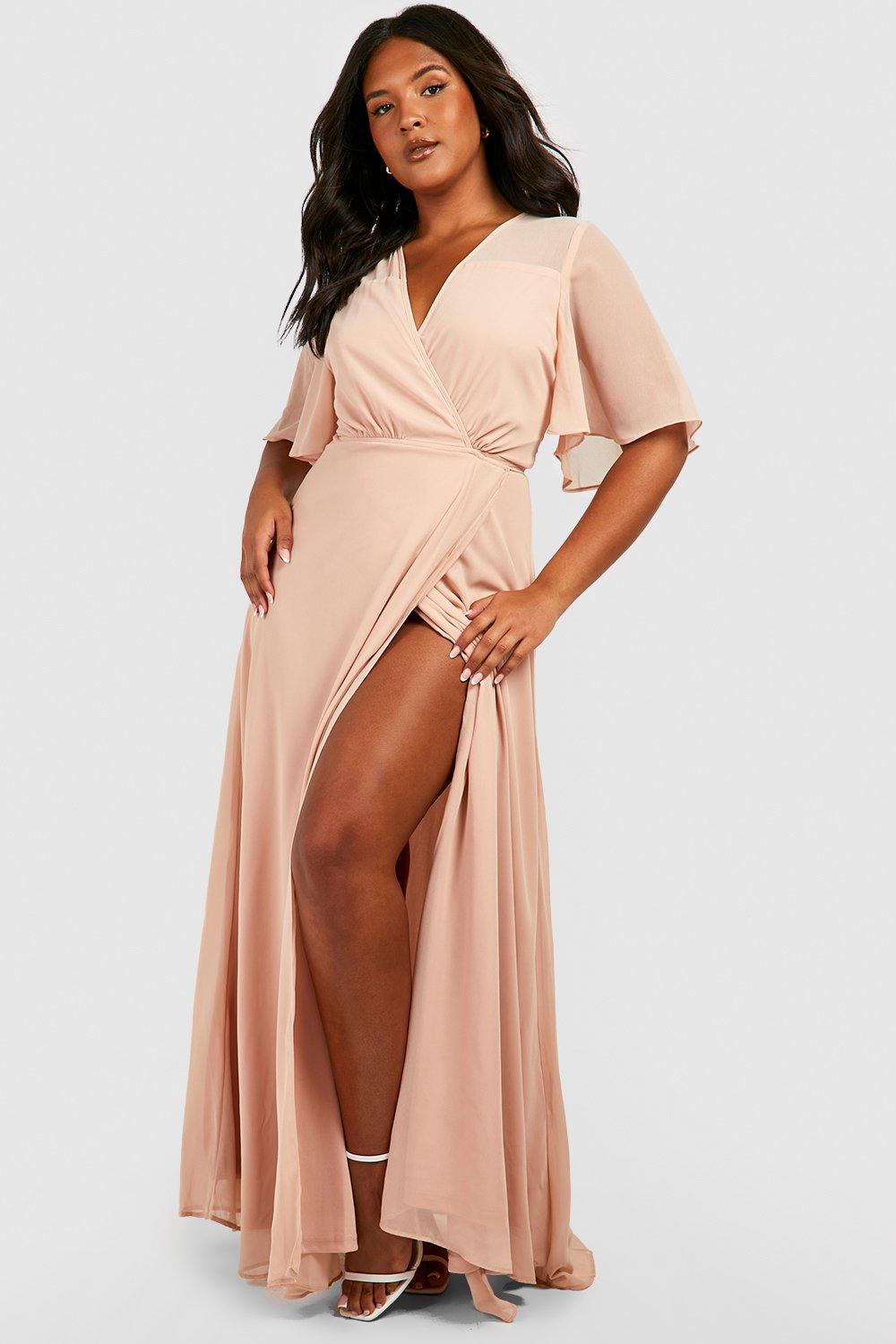 Plus Angel Sleeve Wrap Maxi Dress