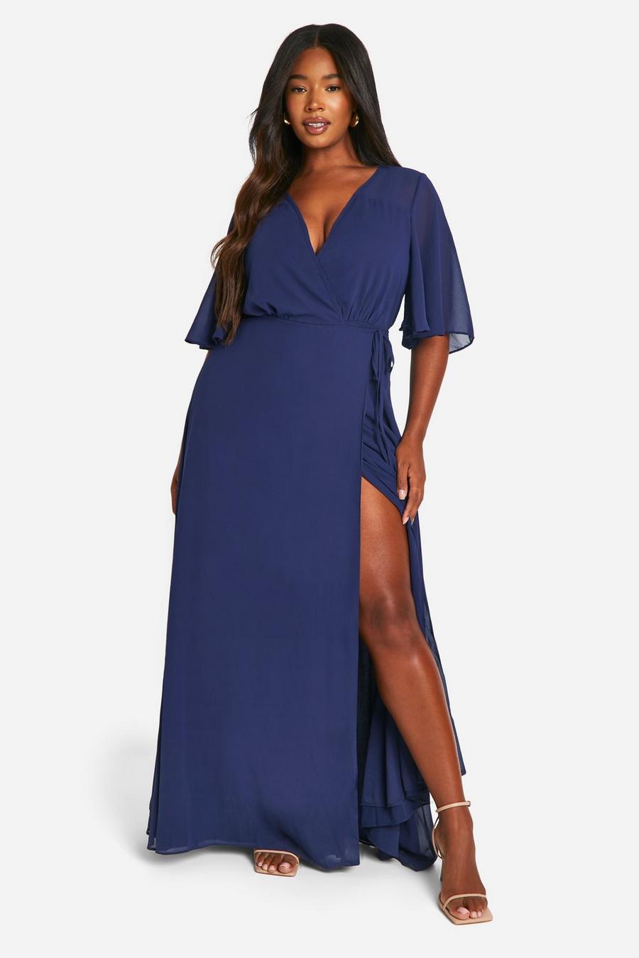 Plus Angel Sleeve Wrap Bridesmaid Dress | boohoo USA Plus Angel Sleeve Wrap Bridesmaid Dress | boohoo USA