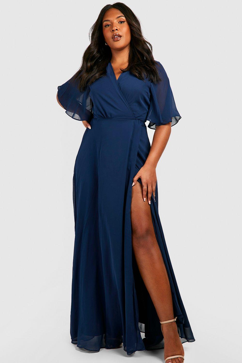 Dark blue wrap plus size dress