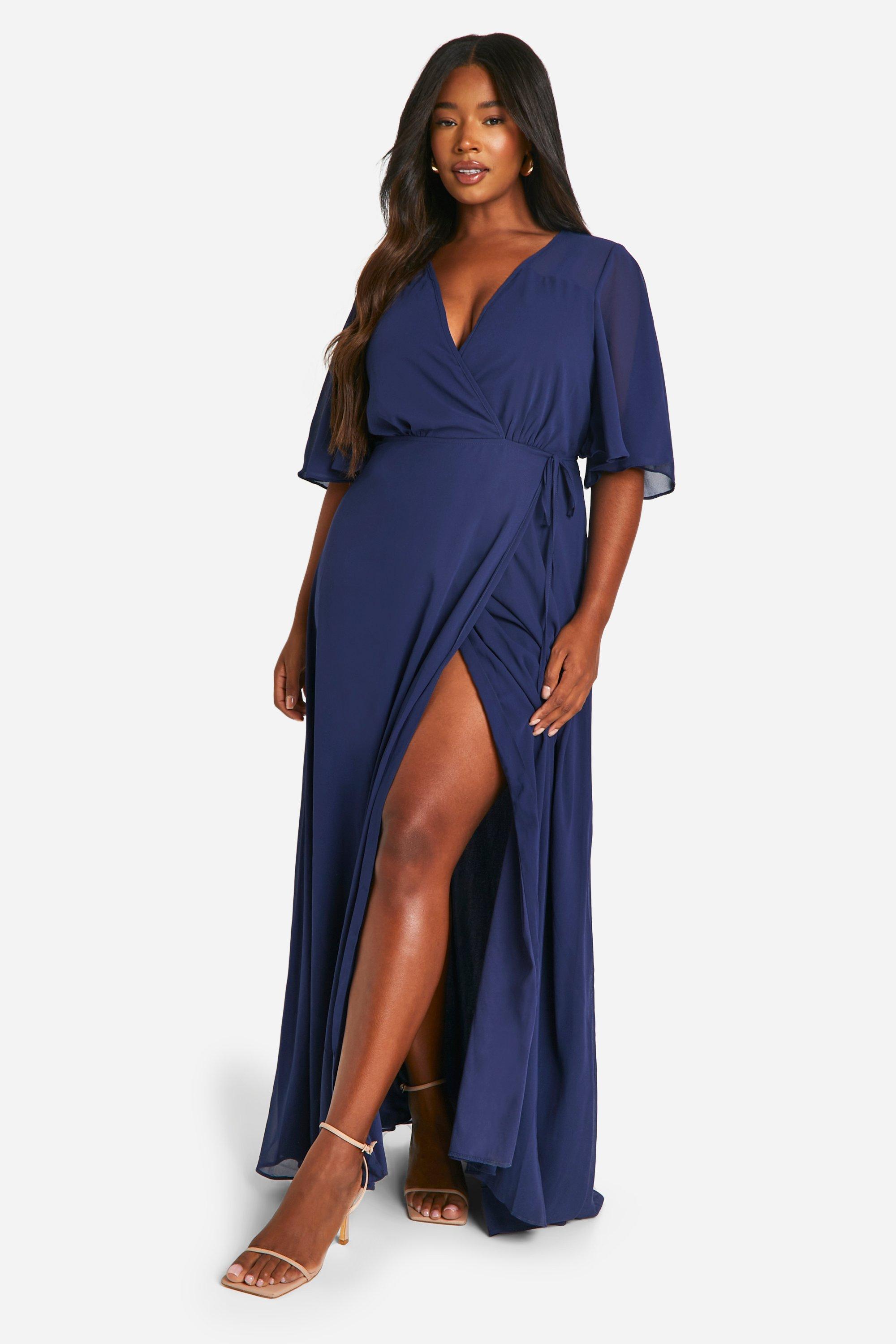 Grande taille Robe de demoiselle d honneur cache c ur manches