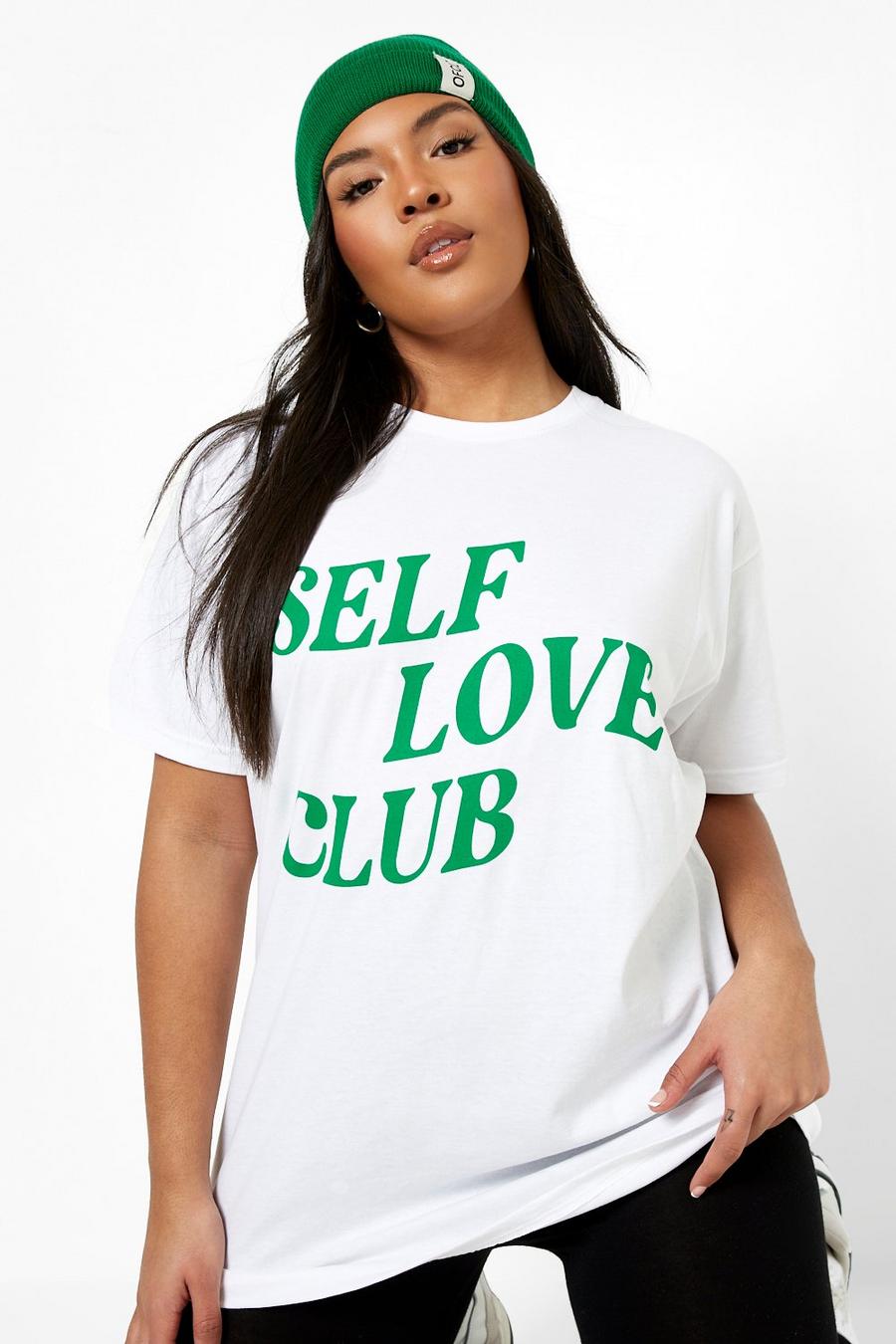 Plus Oversize T-Shirt mit Self Love Club Print, White image number 1