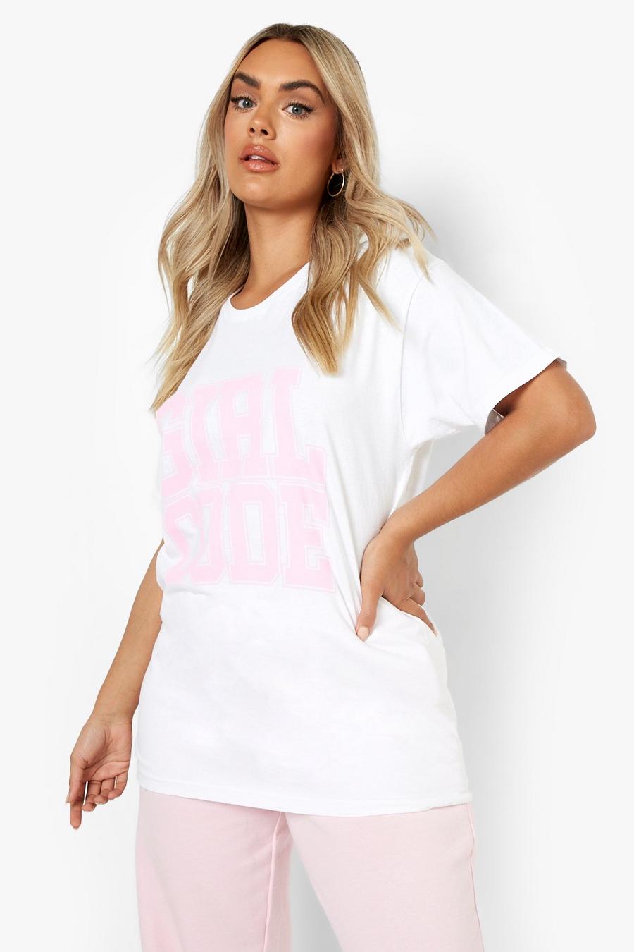 Plus Oversize T-Shirt mit Girl Code Slogan, White image number 1