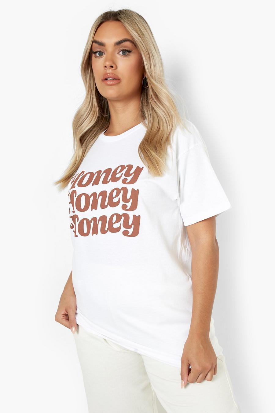 Plus Oversize T-Shirt mit Honey Slogan, White image number 1