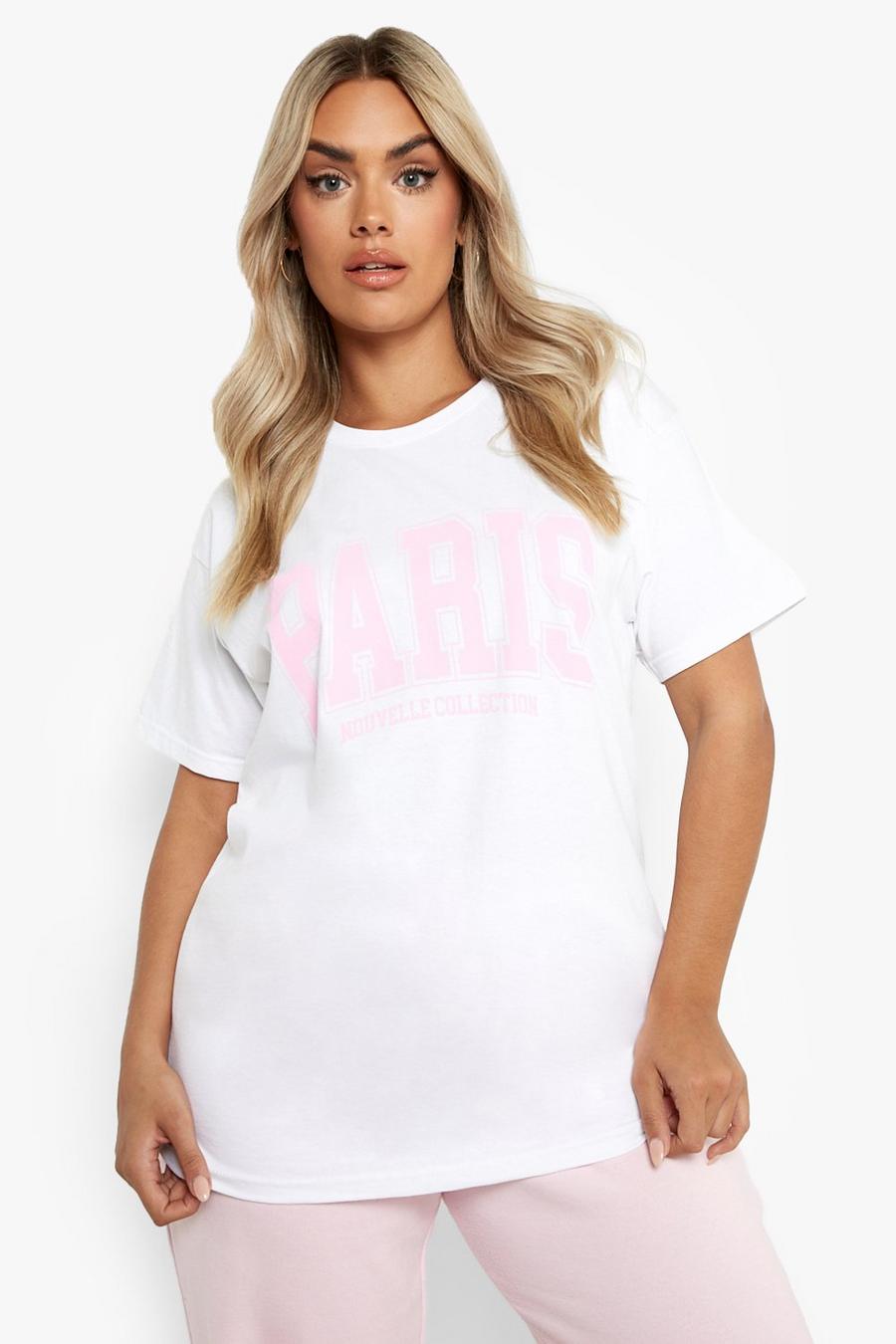 Plus Oversize T-Shirt mit Paris Slogan, White image number 1