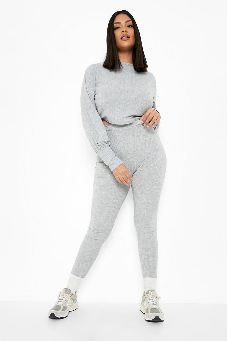 Grande taille - Ensemble confort avec crop top et pantalon, Grey image number 1