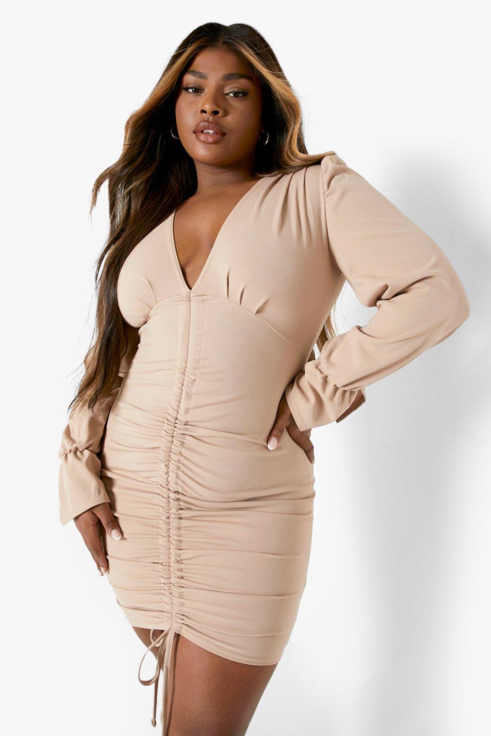 Ruched Detail Ribbed Mini Bodycon Dress