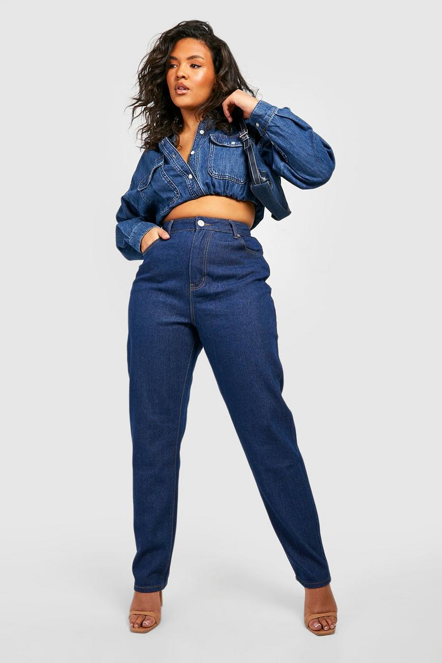 Mid blue Plus High Rise Mom Jeans image number 1
