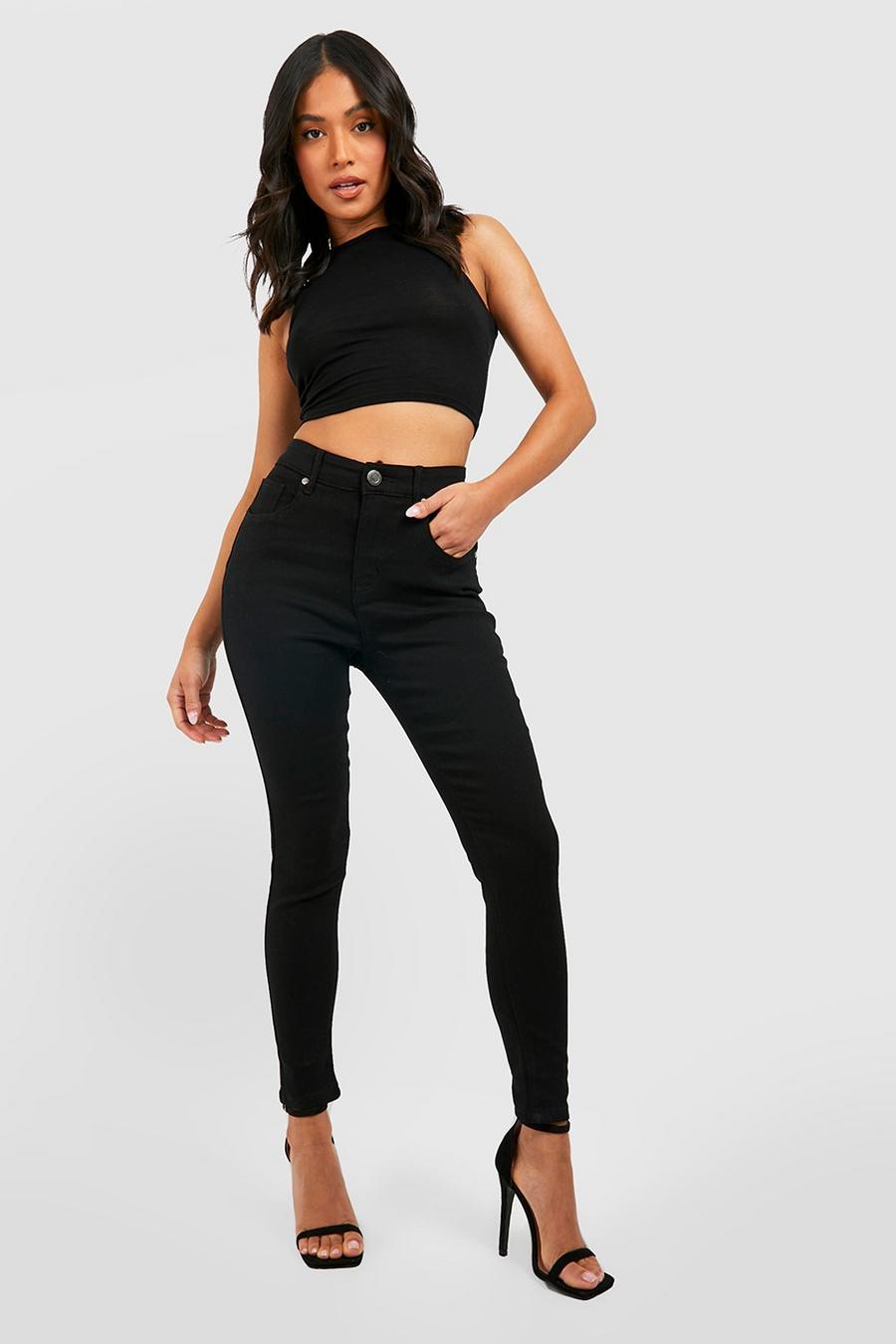 שחור negro סקיני ג'ינס high waist מבד ממוחזר, פטיט image number 1