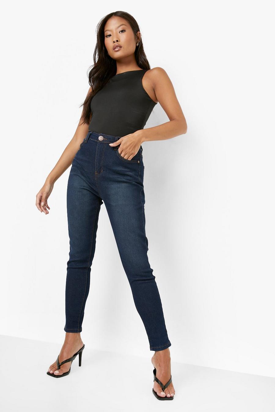 Jeans Petite a vita alta in fibre riciclate con 5 tasche, Indigo azzurro