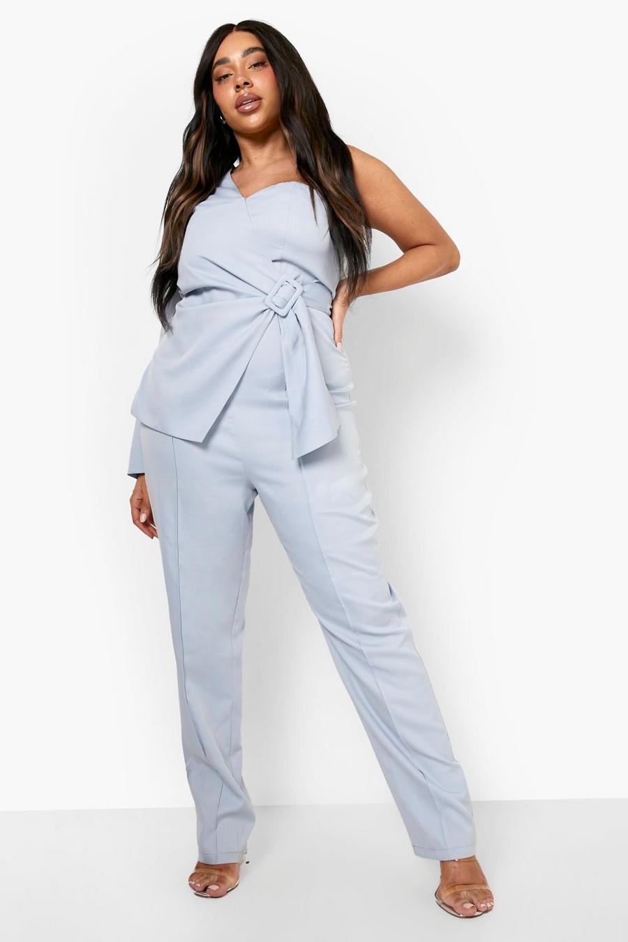 Powder blue Plus Occasion One Sleeve Jumpsuit image number 1