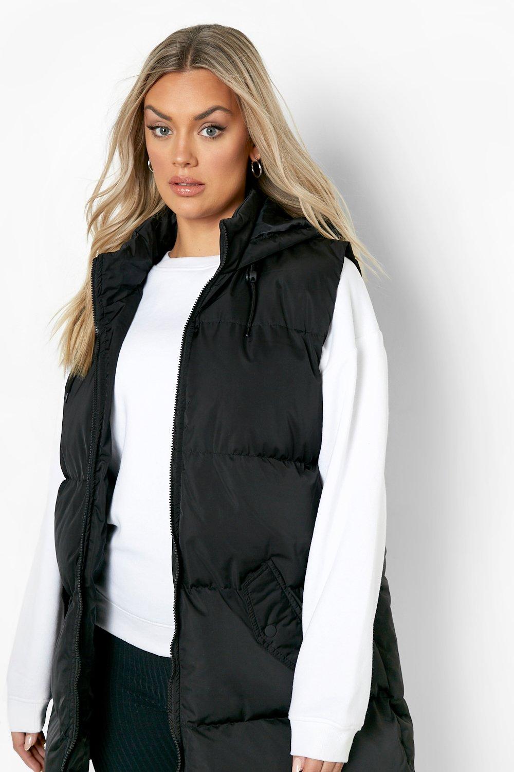 Longline Hooded Sleeveless Puffer Vest Black / S