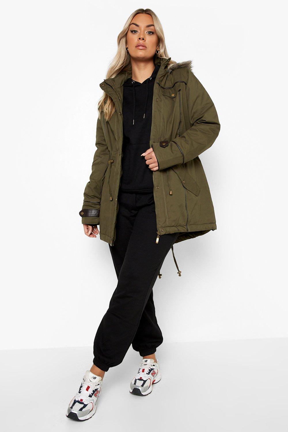 Plus Faux Fur Hood Parka Coat