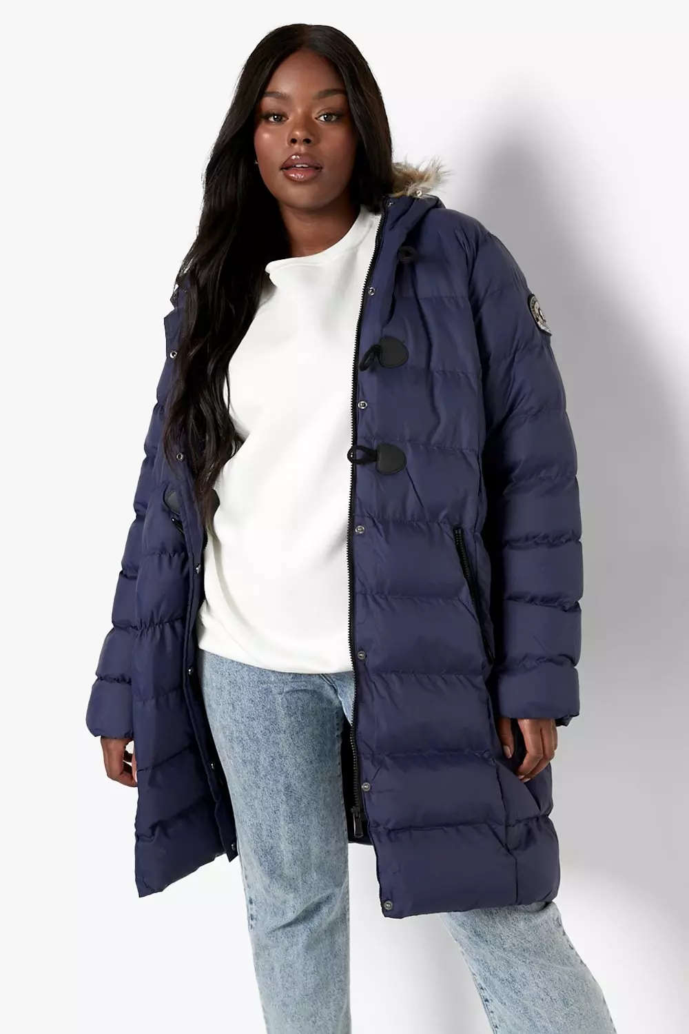 Plus Faux Fur Hood Puffer Coat