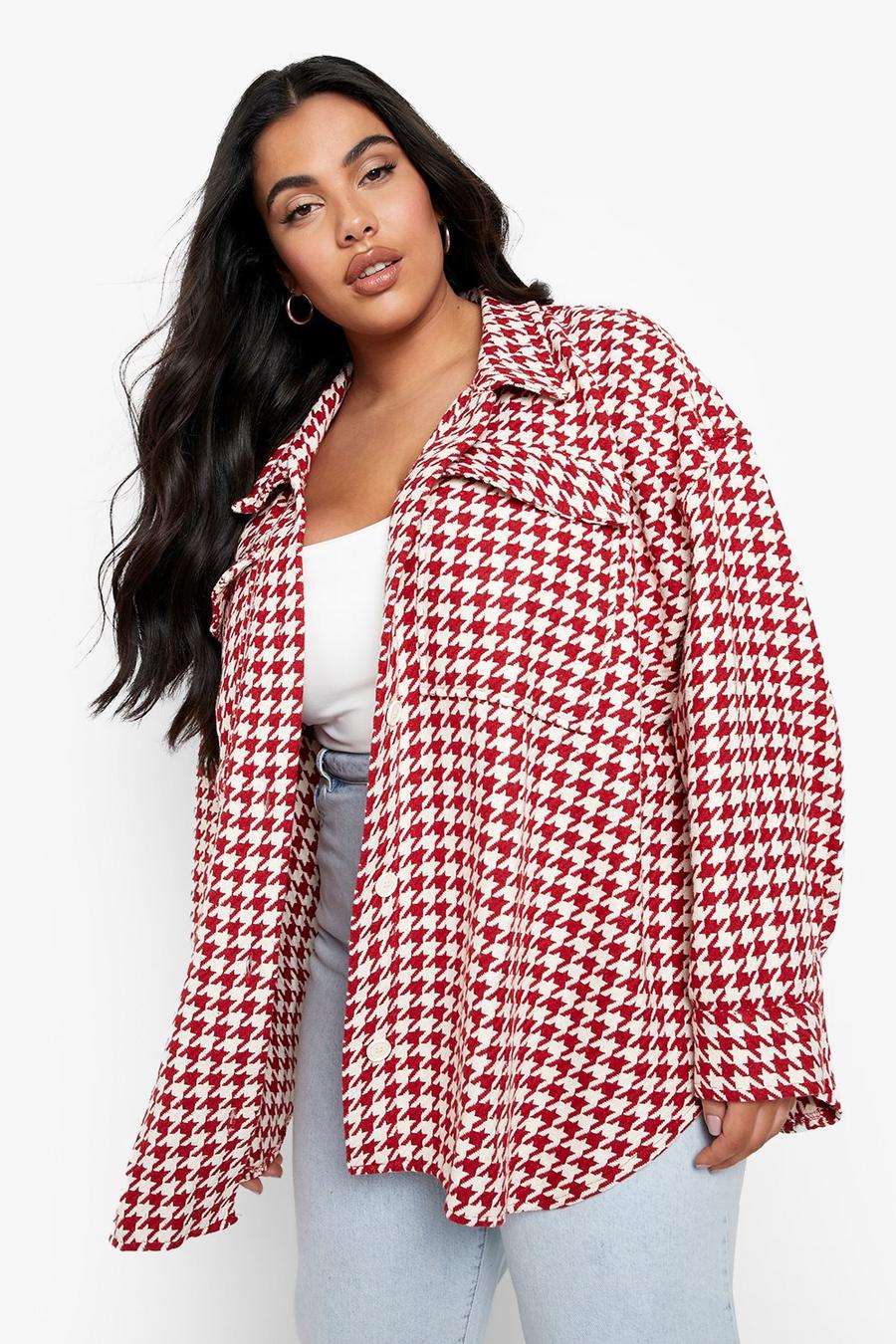 Red Plus Dogtooth Woven Shacket image number 1