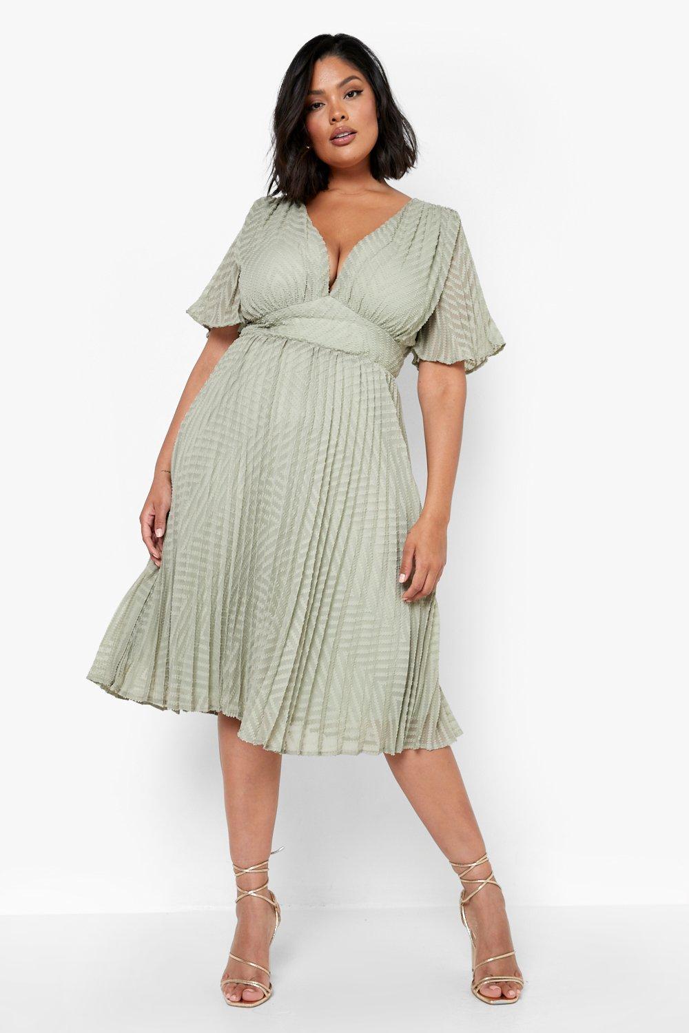 Plus Textured Chiffon Midi Skater Dress | boohoo