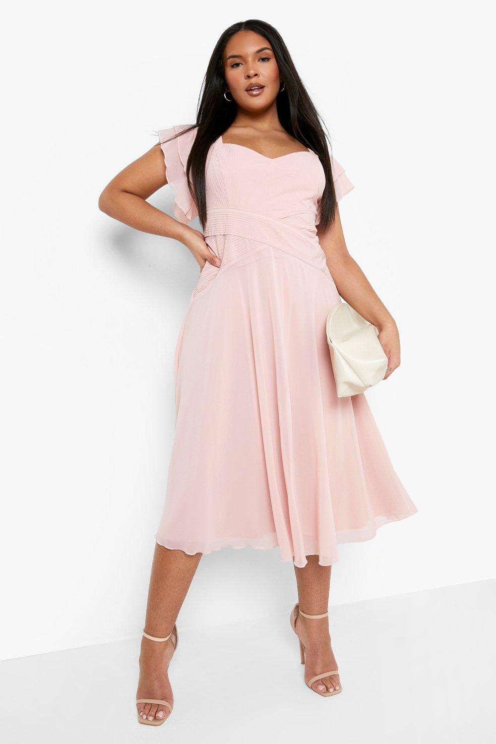 Plus Occasion Angel Sleeve Chiffon Midi Dress