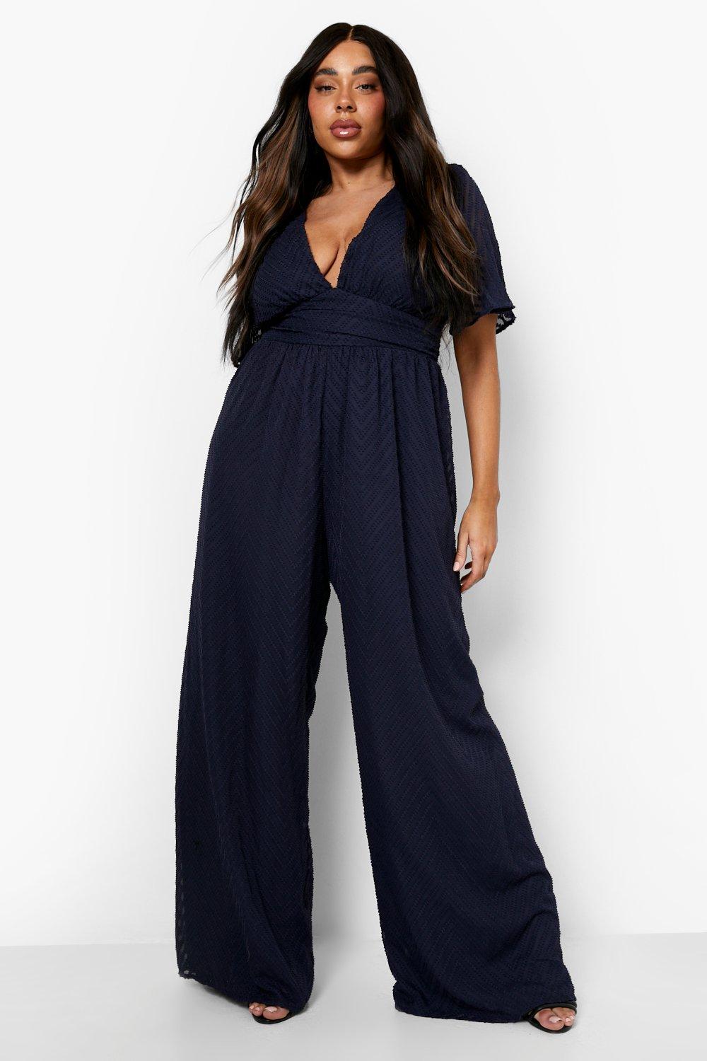 Plus Textured Chiffon Angel Sleeve Jumpsuit