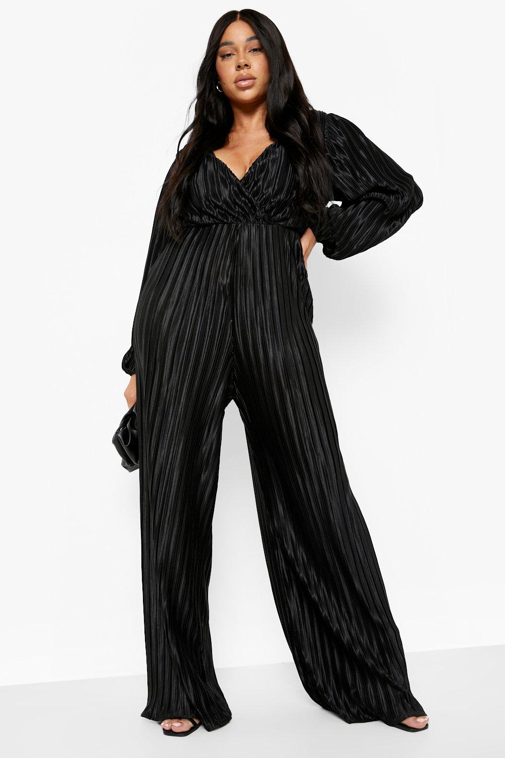 Plus Pleated Plisse Wrap Wide Leg Jumpsuit boohoo