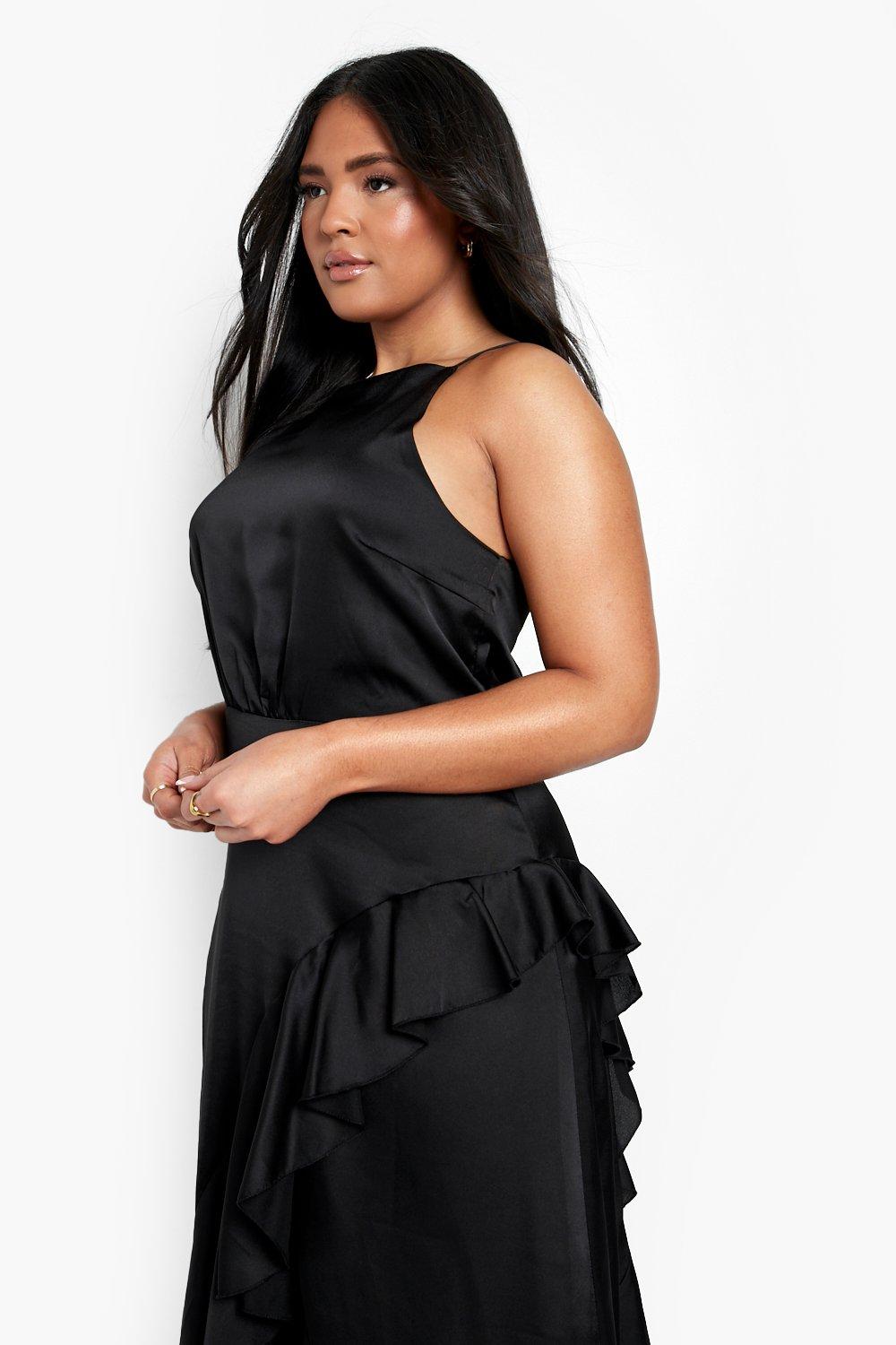 Satin Frill Wrap Midi Dress