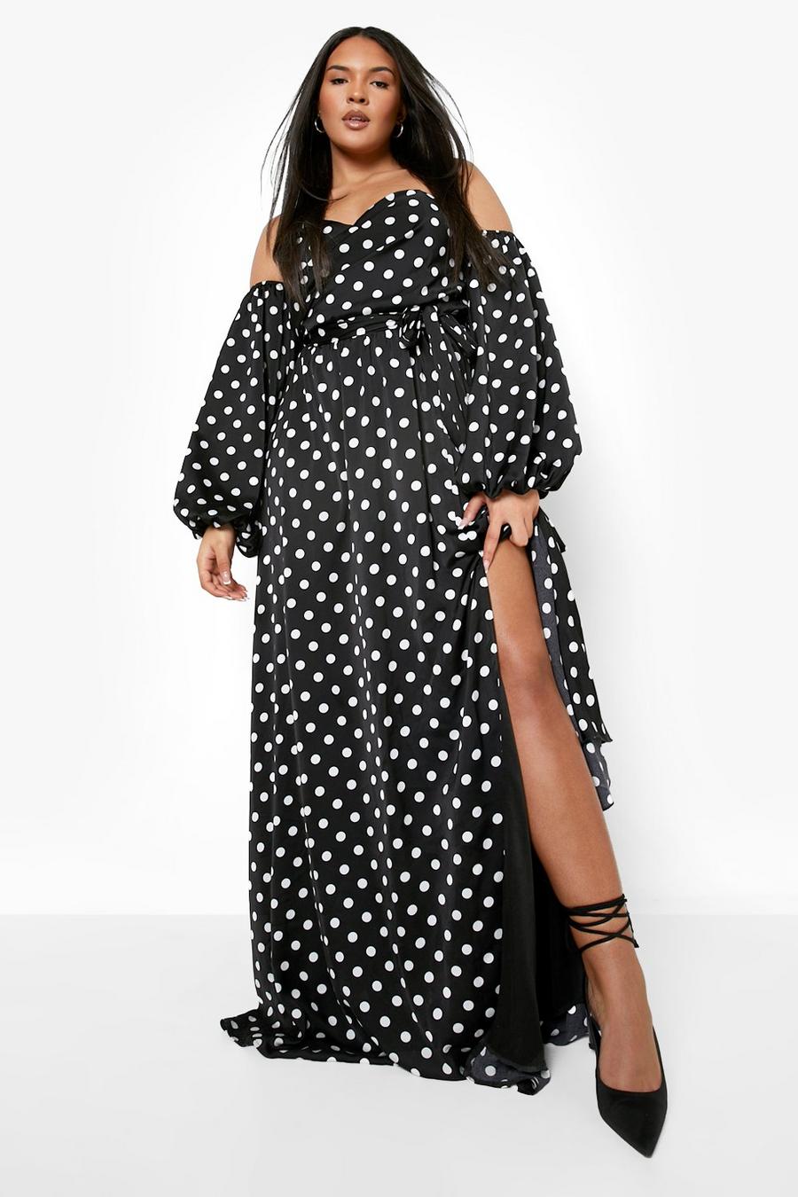 Black Plus Polka Dot Off The Shoulder Maxi Dress