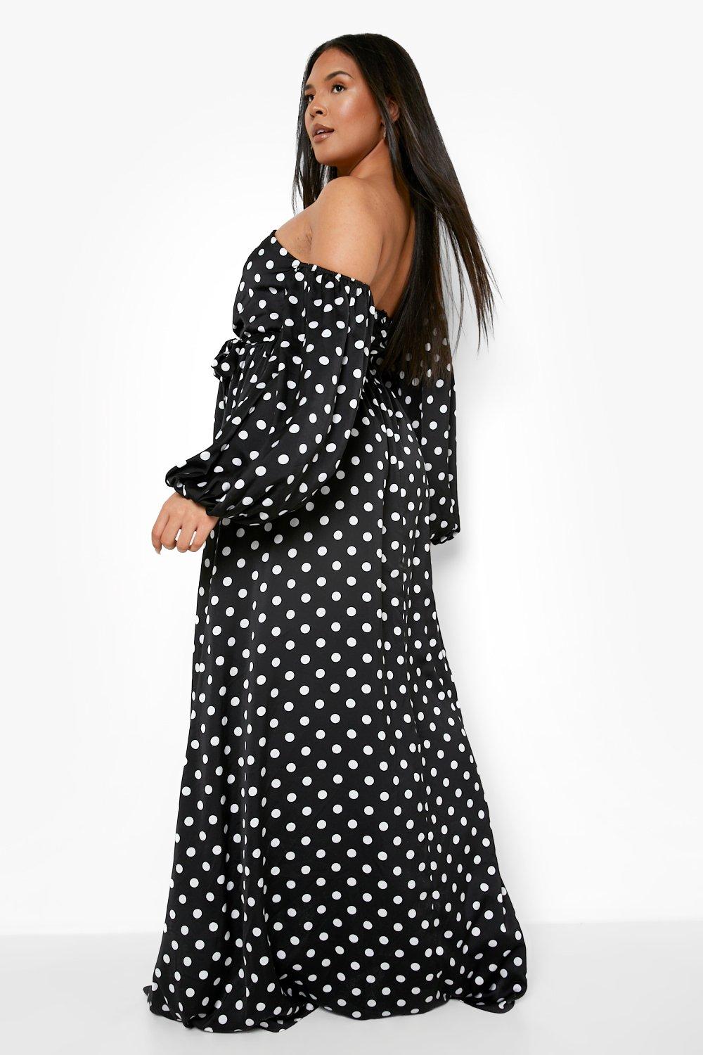 Polka Dot Off The Shoulder Maxi Dress