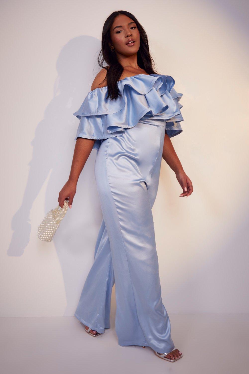 off the shoulder ruffle gown