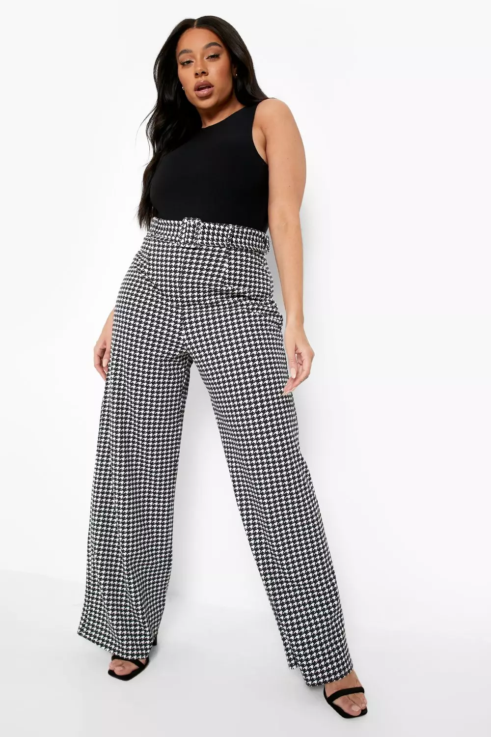 Dogtooth wide top leg trousers