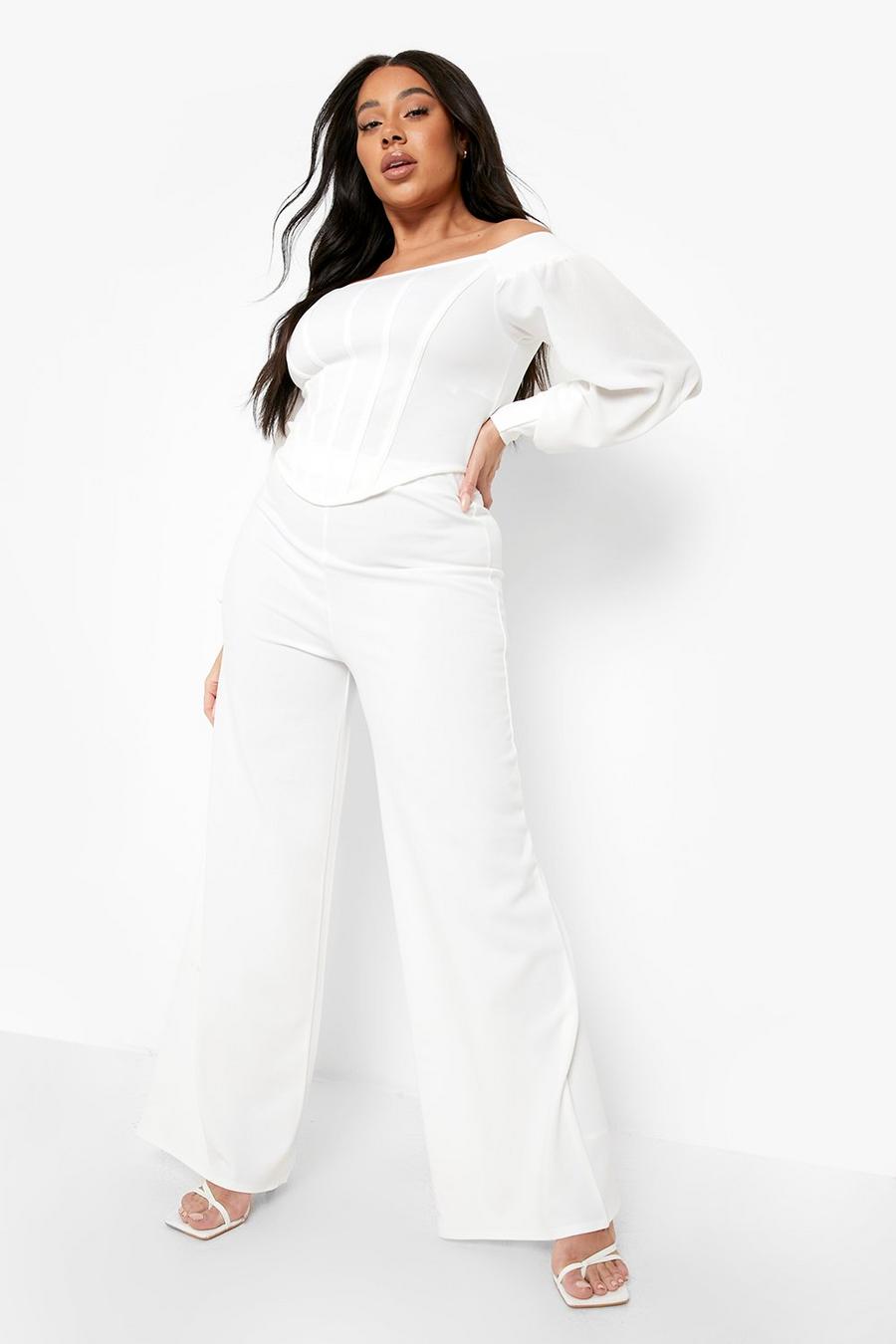 Ivory Plus Volume Sleeve Corset & Wide Leg Trousers image number 1