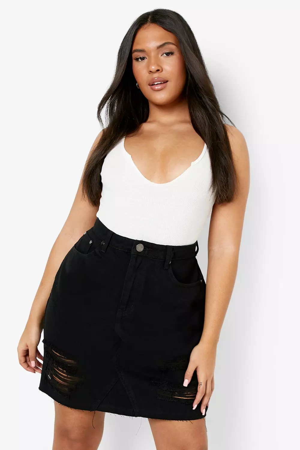 Long black denim 2025 skirt plus size